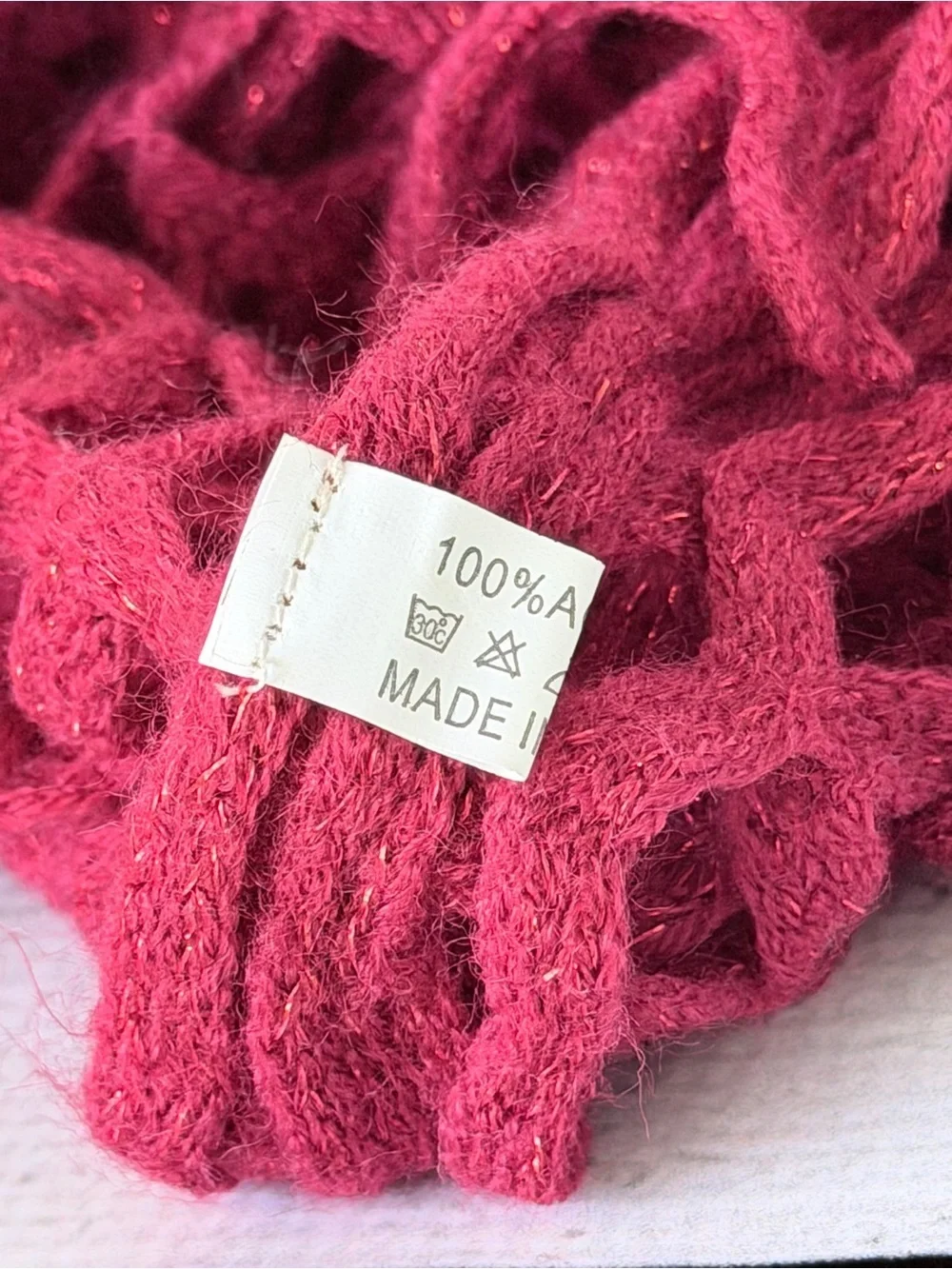 Cozy Open Knit Infinity Scarf in Raspberry